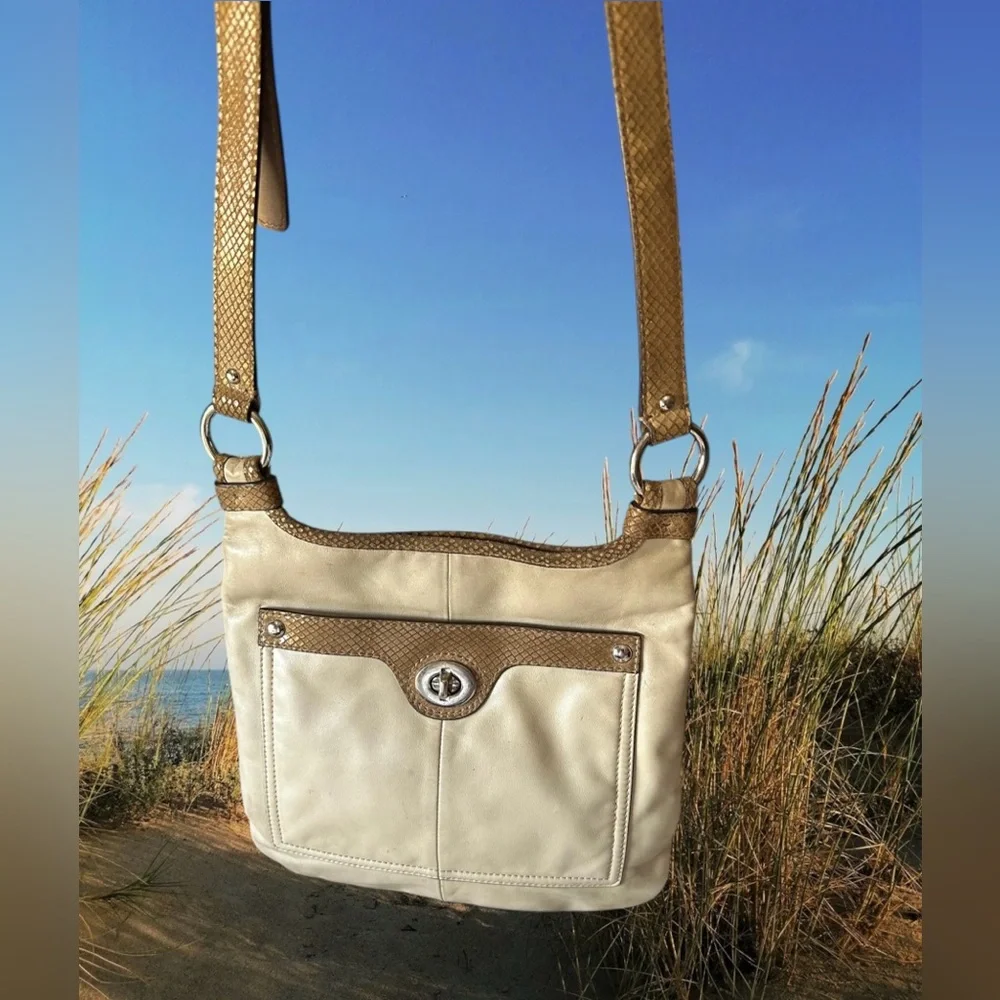 COACH Penelope Crossbody Bag in Sandstone with Snakeskin Trim